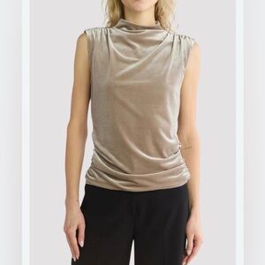 Melrose and Market Velvet Ruched Mock Neck Sleeveless Blouse, Champagne, Size XL